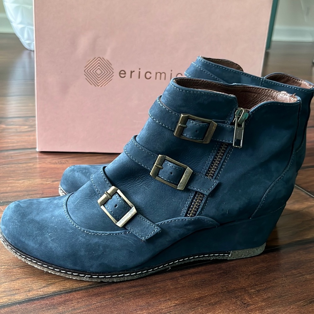 Navy suede booties
